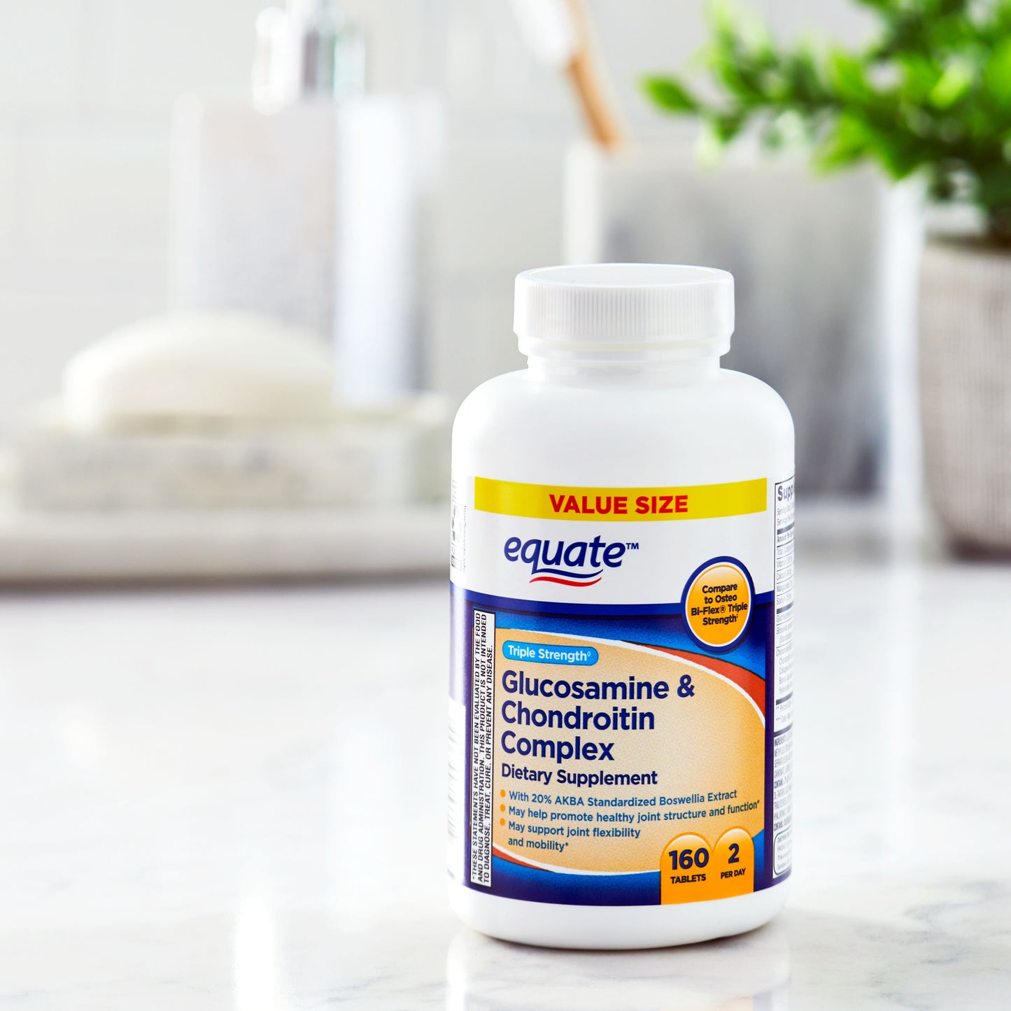 Equate Triple Strength Glucosamine & Chondroitin Complex Tablets Dietary Supplement Value Size, 160 Count
