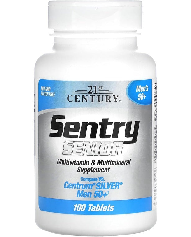 21st Century Sentry Senior Men 50Plus Tablets, White Unscented 100 Count