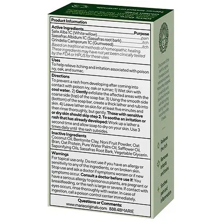 MARIE'S ORIGINAL Poison Ivy Soap Bar | All Natural Poison Ivy Treatment | Anti-Itch Skin Cleanser Bar Wash for Poison Ivy, Poison Oak & Sumac | Soothes & Relieves Rashes | 2.9 Ounces MARIE'S ORIGINAL
