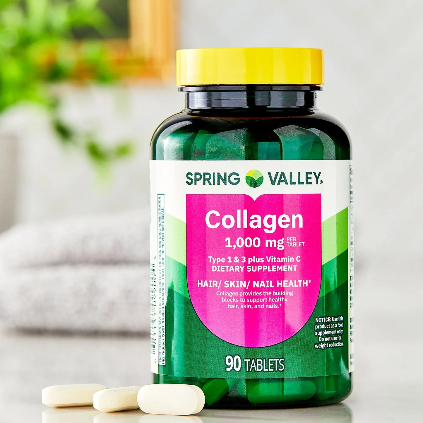 Spring Valley Collagen Type 1 & 3 plus Vitamin C, 1,000 mg, 90 Count Spring Valley