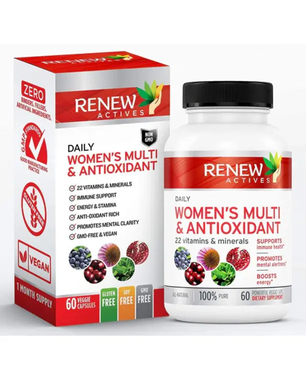 Renew Actives Women's Daily Vitamin & Antioxidant! We Deliver 100% of Your Daily Vitamin & Mineral Values to Bridge Your Nutrition Gap - Feel The Difference