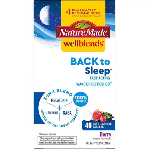Nature Made Wellblends Back to Sleep, Melatonin 1 mg, L-theanine, and GABA, Sleep Supplement, 40 Fast Dissolve Tablets