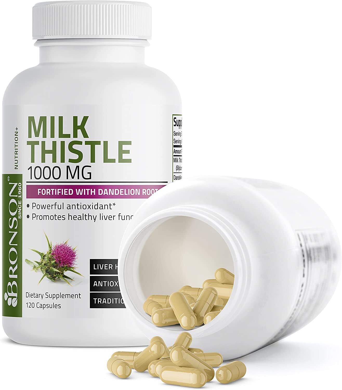 Bronson Milk Thistle 1000mg Silymarin Marianum & Dandelion Root Liver Health Support 120 Capsules