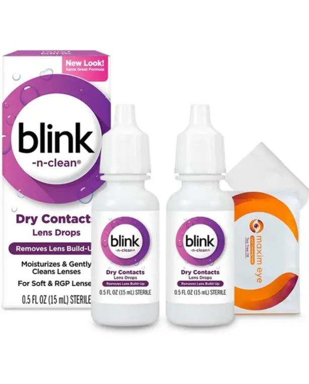 Blink-N-Clean Lens Drops 2 Pack Blink Eye Drops for Contact Lenses, 15 ml (Total 30 ml) Cleans & Moisturizes for Soft & RGP Lens Wearers