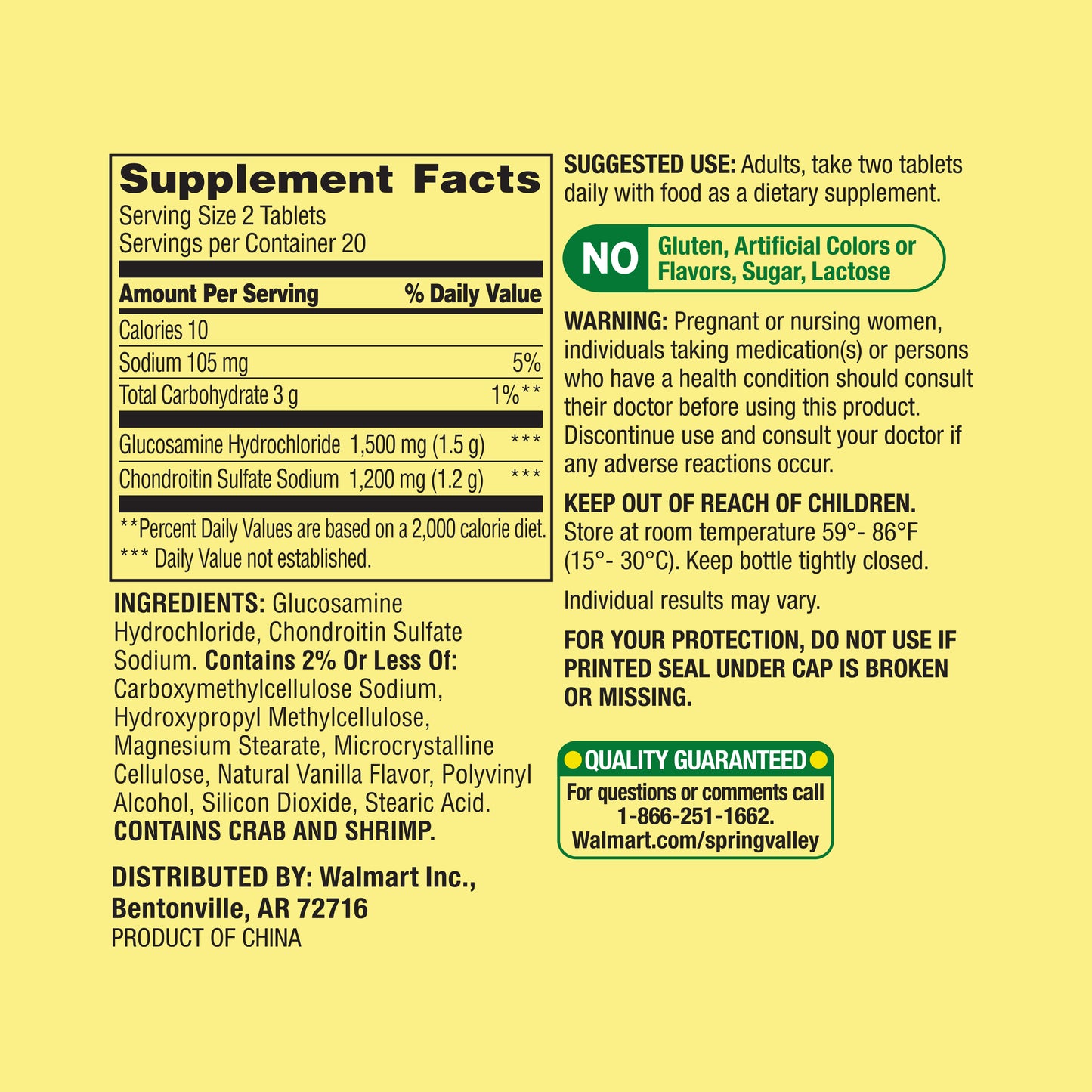 Spring Valley Triple Strength Glucosamine Chondroitin Tablets Dietary Supplement, 40 Count