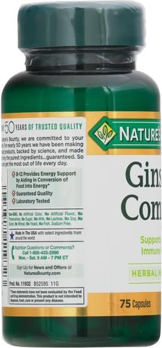 Nature's Bounty Ginseng Complex Capsules Supports Vitality & Immune Function, 75 Capsules
