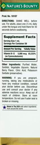 Nature's Bounty Vitamin B12 5000 Mcg Sublingual Liquid, 1 Count