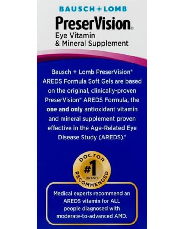 PreserVision AREDS Eye Vitamin & Mineral Supplement, Contains Vitamin C, A, E, Zinc & Copper, 90 Softgels