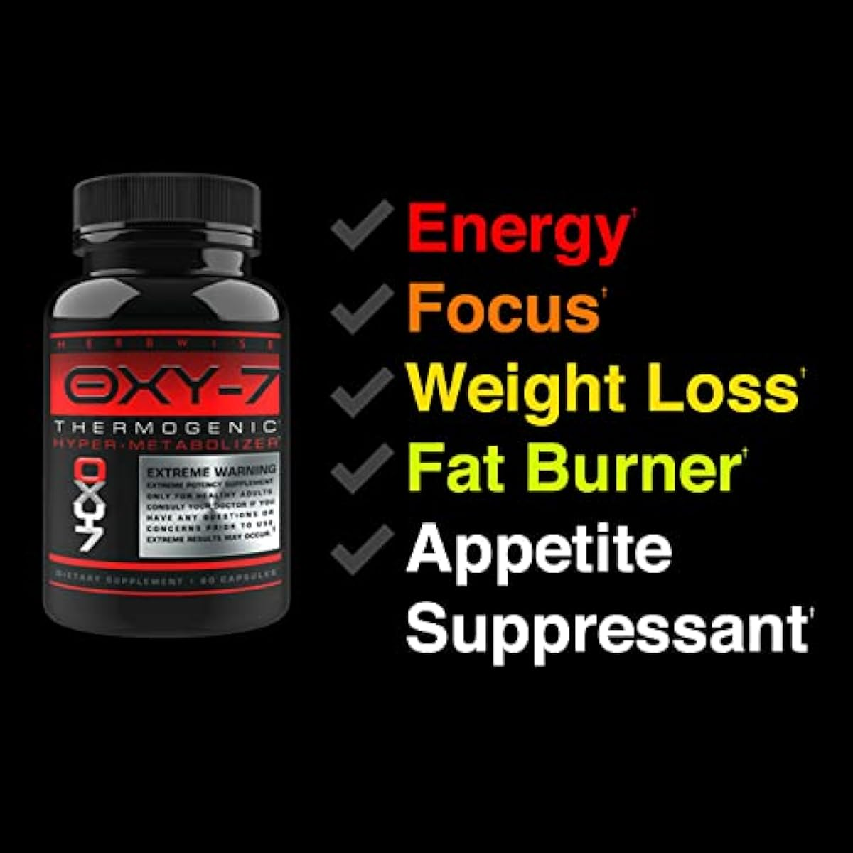 Herbwise Oxy-7 Thermogenic Fat Burner Hyper-Metabolizer, Diet Pill, Appetite Suppressant, Weight Loss Pills for Women and Men, 60 Veggie Capsules