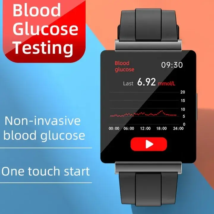 KS01 Non-Invasive Blood Glucose Test Smart Watch Built in NFC Ip67 Waterproof Fitness Blood Pressure Blood Oxygen HRV Sleep Temperature Monitoring Tracking Full Touch Health Tracker for Android & iOS Vitamins Depots