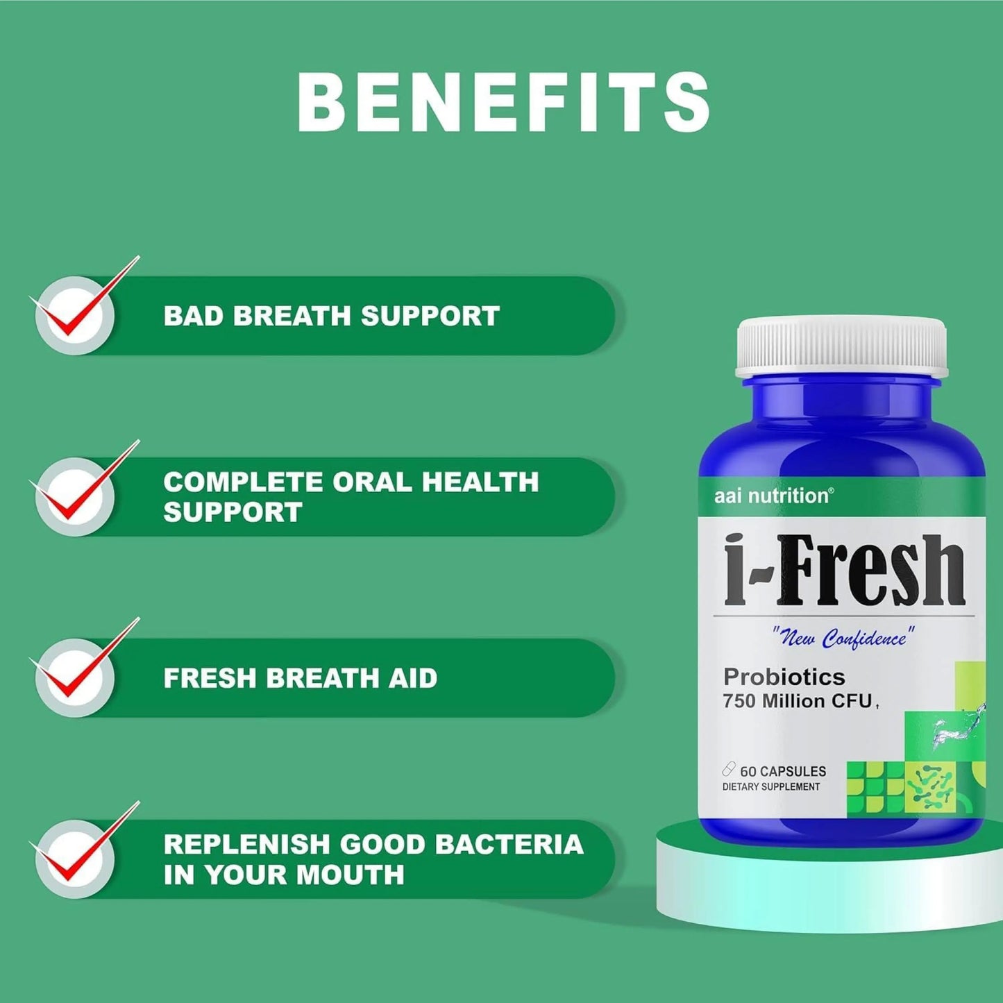 Aai Brand Sugar-Free Breath Freshener Capsules, 60 Count, for Bad Breath, Unflavored Dietary Supplements Vitamins Depots