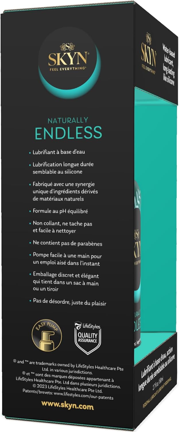 SKYN Naturally Endless Water-Based Long Lasting Lube for Men, Women and Couples, Safe with Latex and Non-Latex Condoms and Toys, 2.7 oz SKYN