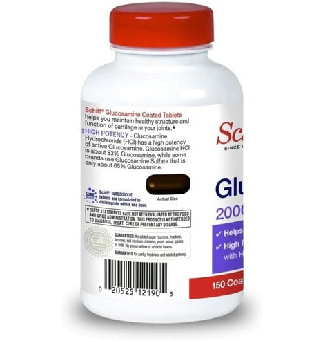 Schiff Glucosamine 2000mg (per serving) + Hyaluronic Acid Tablets (150 count in a bottle), Joint Care Supplement That Helps Support Joint Mobility & Flexibility, Supports The Structure Of Cartilage