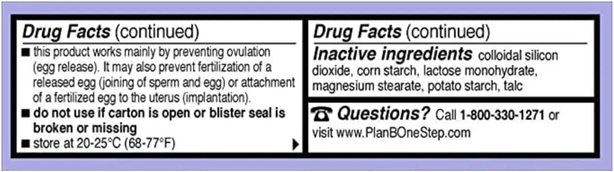 Plan B One-Step Emergency Contraceptive, 1.5 Mg (1 Tablet) Vitamins Depots