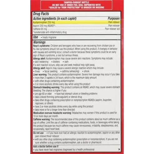 Excedrin Migraine Relief Caplets to Alleviate Migraine Symptoms - 200 Count Excedrin