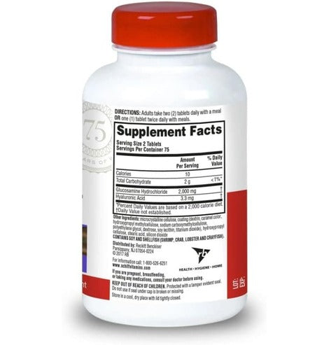 Schiff Glucosamine 2000mg (per serving) + Hyaluronic Acid Tablets (150 count in a bottle), Joint Care Supplement That Helps Support Joint Mobility & Flexibility, Supports The Structure Of Cartilage