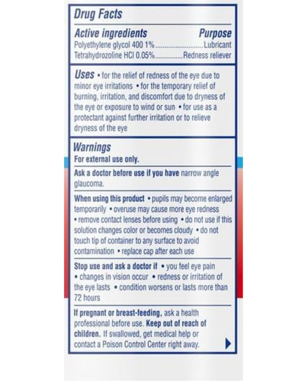 Visine Red Eye Hydrating Comfort Redness Relief and Lubricant Eye Drops to Help Moisturize and Relieve Red Eyes Due to Minor Eye Irritations Fast, Tetrahydrozoline HCl, 0.5 fl. oz
