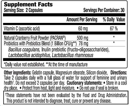vH essentials Probiotics with Prebiotics and Cranberry Feminine Health Supplement - 60 Capsules VH Essential