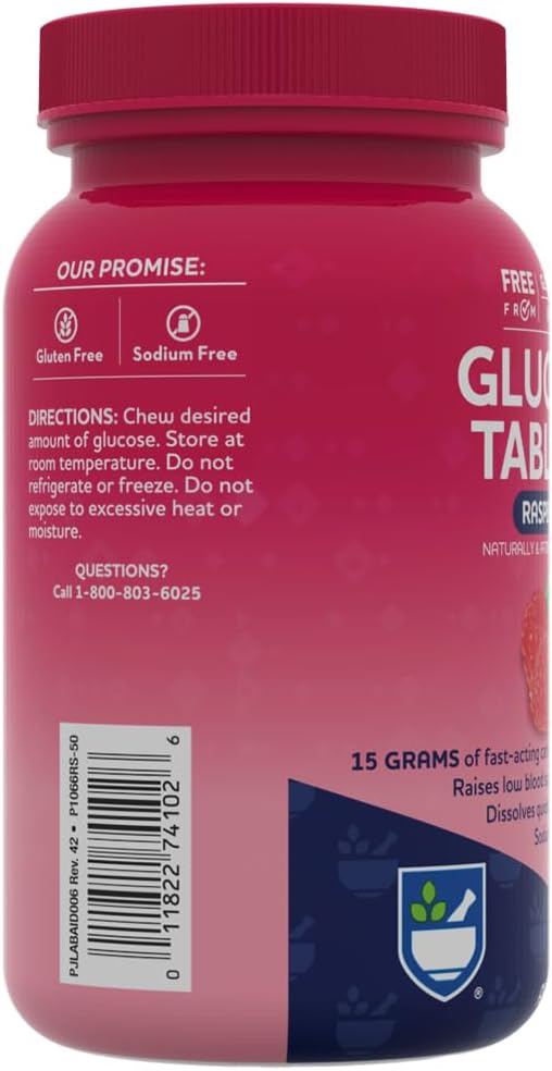 Rite Aid Glucose Tablets, Raspberry, 50 Count | Blood Sugar Support Supplements