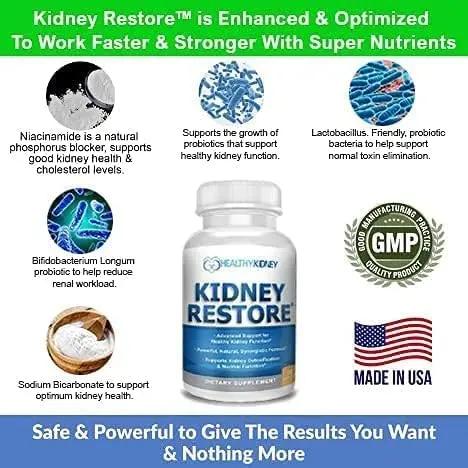 Kidney Restore Kidney Cleanse and Kidney Health Supplement to Support Normal Kidney Function, Vitamins for Kidney Health 60 caps Healthy Kidney Inc