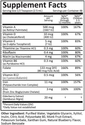 Kiddivit Baby Multivitamin Liquid Drops with Inulin - 48 Daily Servings, 4 Fl Oz (120ml)
