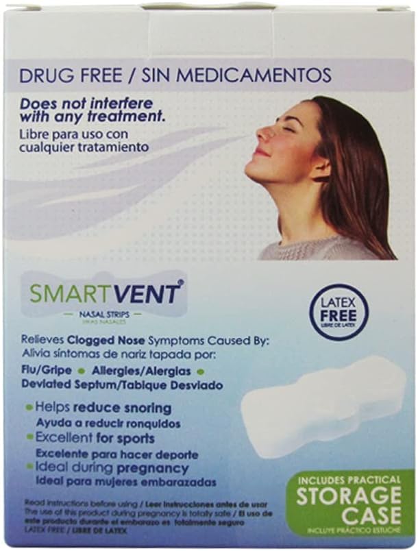 SMART VENT 40 Drug and Latex Free Nasal Strips That Instantly Relieve Nasal Congestion Breathe Better, Live Better. Includes 2 Practical Cases.