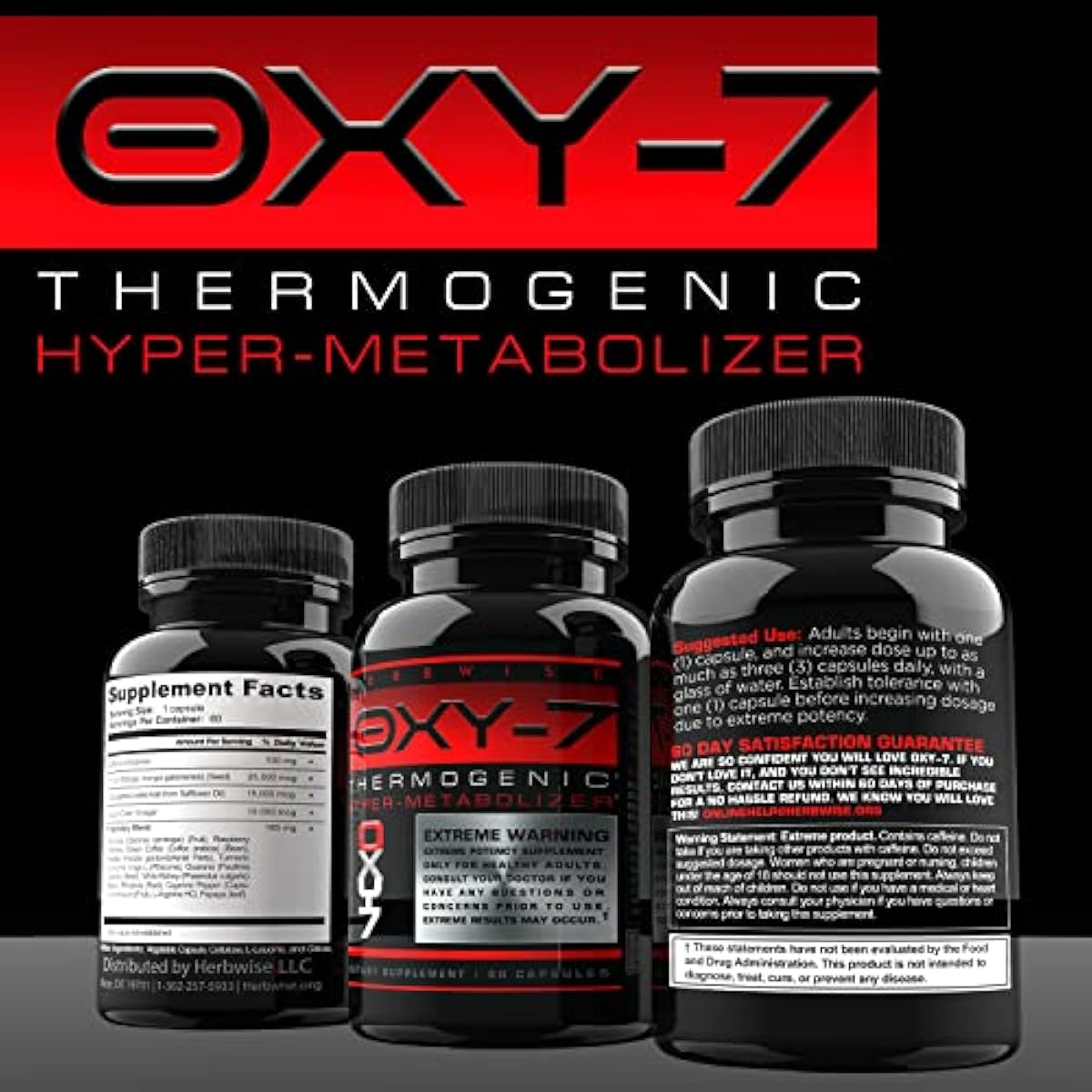Herbwise Oxy-7 Thermogenic Fat Burner Hyper-Metabolizer, Diet Pill, Appetite Suppressant, Weight Loss Pills for Women and Men, 60 Veggie Capsules