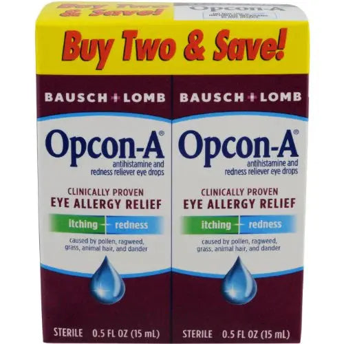 Allergy Eye Drops by Bausch & Lomb, for Itch & Redness Relief, 15 mL (Pack of 2) Opcon-A