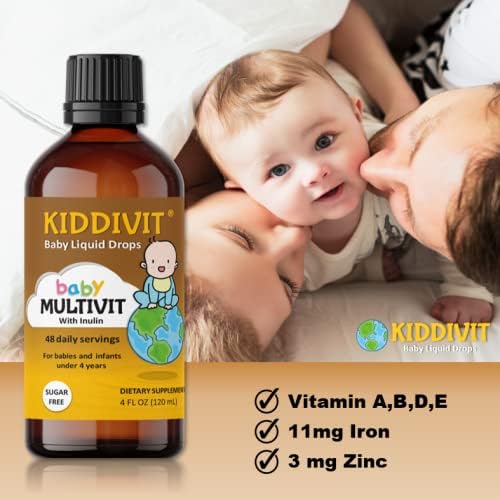 Kiddivit Baby Multivitamin Liquid Drops with Inulin - 48 Daily Servings, 4 Fl Oz (120ml)