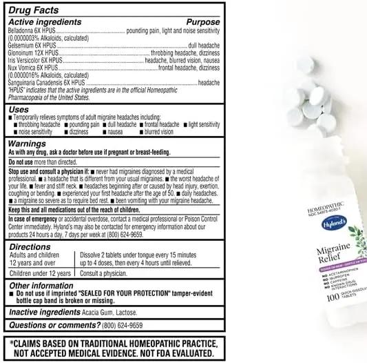 Hyland's Naturals Headache Natural Pain Relief Tablets, Pack of 1, 100 Count Hyland's Naturals