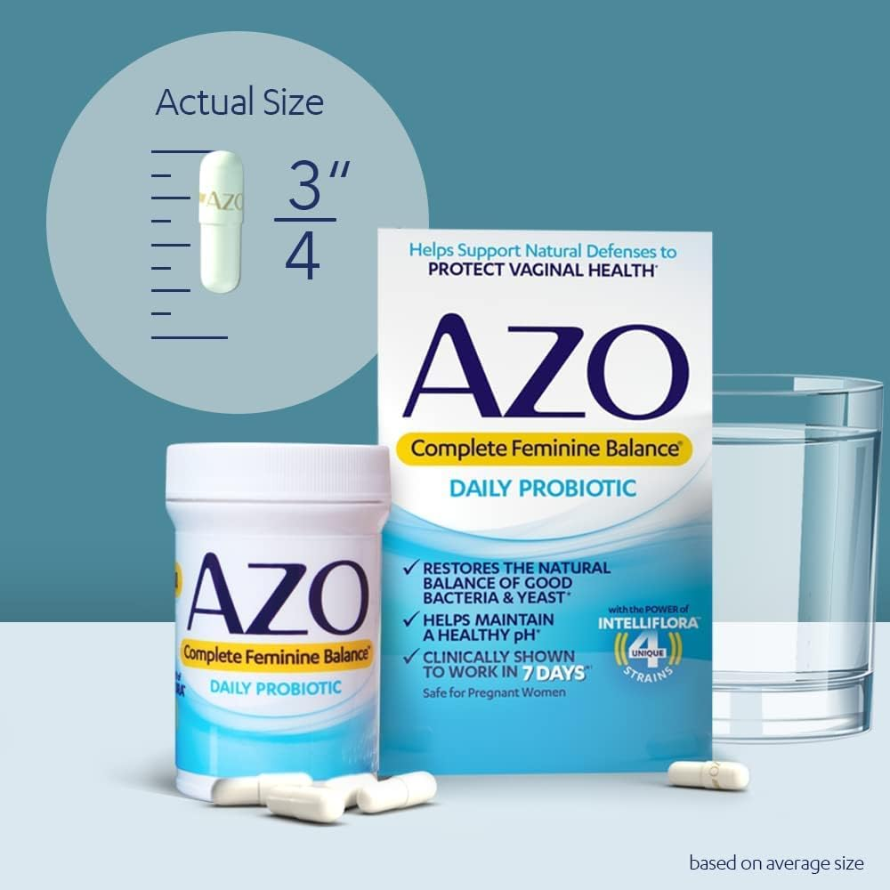AZO Complete Feminine Balance Probiotics for Vaginal Health, 30 Count & Vaginal pH Test Kit, 2 Self-Tests
