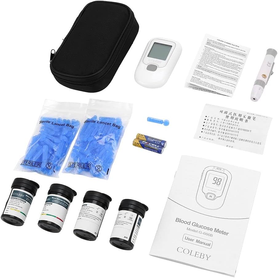 COLEBY Blood Glucose Monitor Kit G-666B, Blood Sugar Test Kit with Lancing Device, 100 Test Strips and 100 Lancets, Smart Diabetes Testing Kit, Portable Diabetic Glucometer, Glucose Meter for Home Use