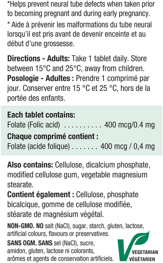Jamieson Folic Acid 400 mcg, 200 tablets