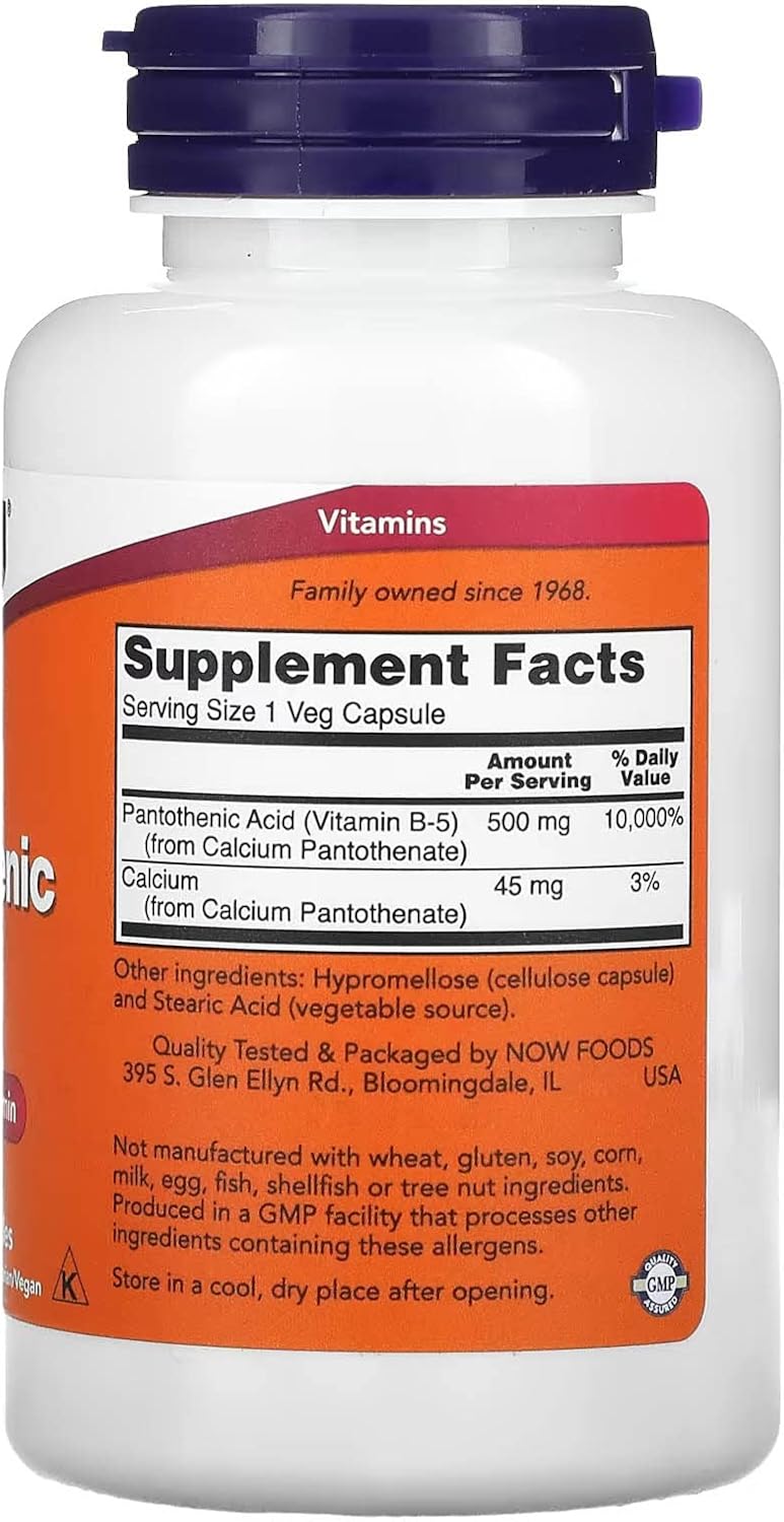 NOW Foods Pantothenic Acid 500mg, 100 Capsules
