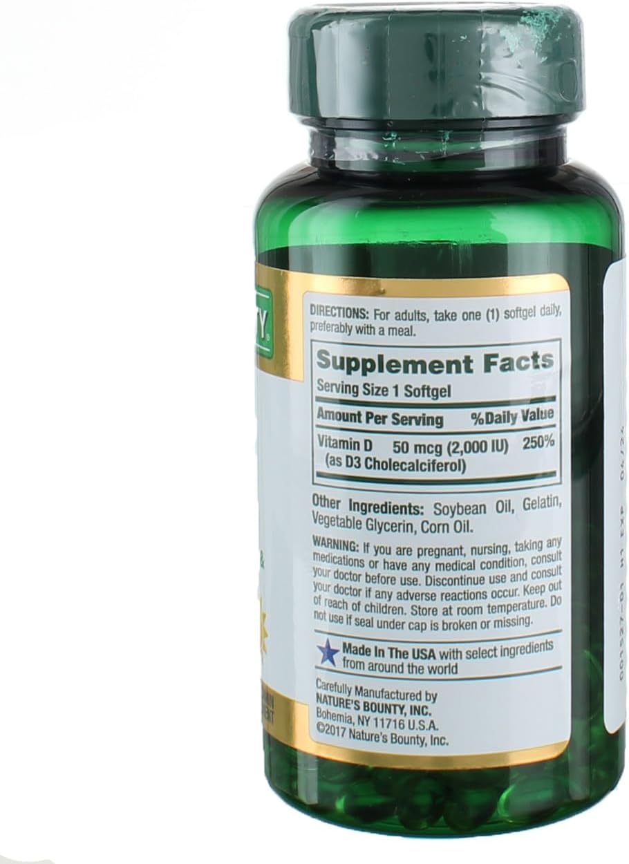 Nature's Bounty Vitamin D3 2000 IU Softgels 150