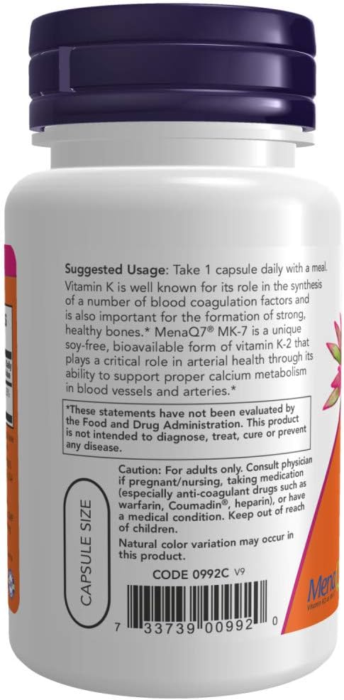 Now Foods Vitamin K-2 (MK7) Veg Capsules, 100 mcg, 60 Count