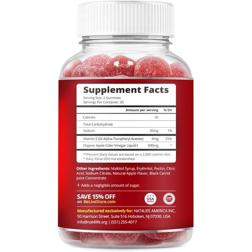 BeLive Apple Cider Vinegar Gummies - AVC Gummies Without Sugar I Detox, Cleanse & Support Digestive Health, Tasty Alternative to AVC Capsules, Vegan, Keto Friendly, Non GMO, Gluten Free | 60 Ct