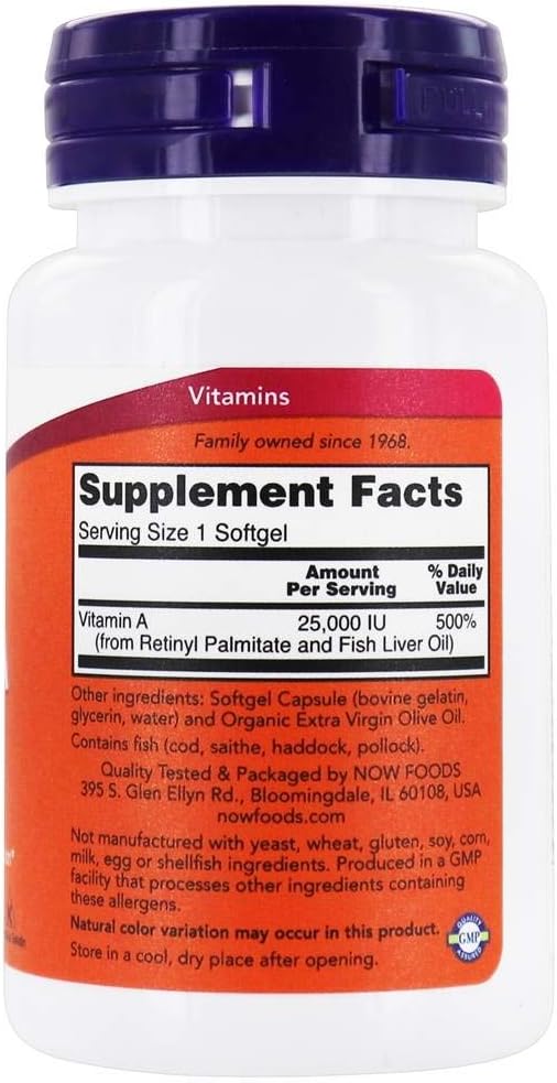 NOW Foods, Vitamin A, 7,500 mcg (25,000 IU), 100 Softgels