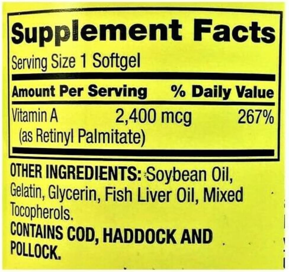 Spring Valley Vitamin A Softgels, 2400 mcg, 250 Count