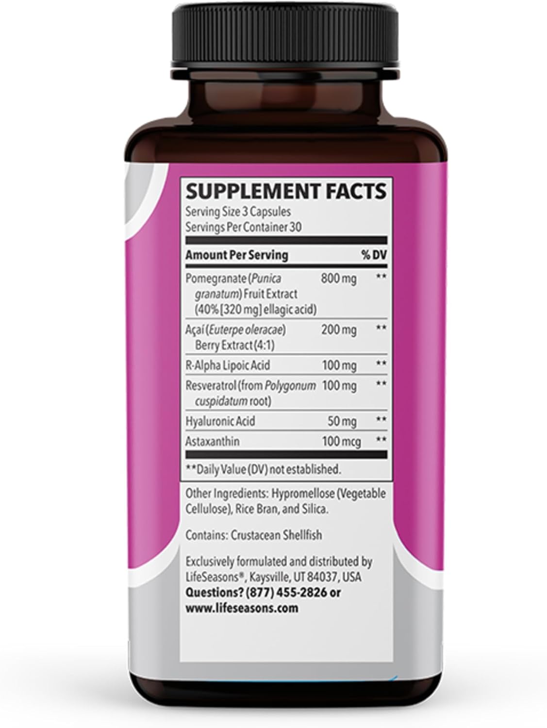 LifeSeasons - Ageless Skincare - Anti Aging Supplement - Antioxidant Complex - Fights Wrinkle Lines - Acai Berry, Astaxanthin, Resveratrol, R-Alpha Lipoic Life Seasons