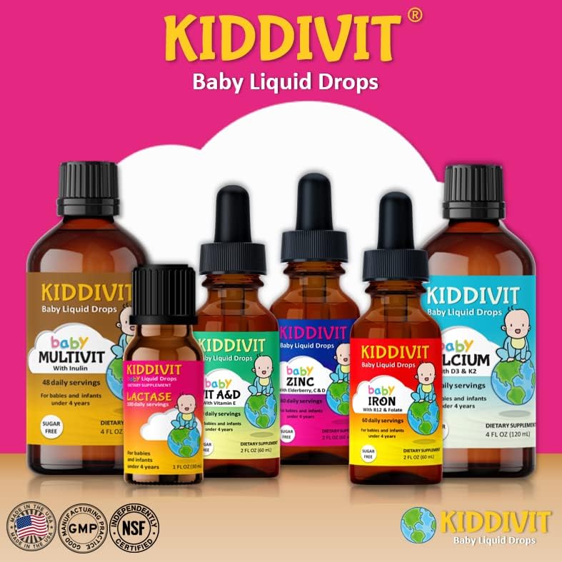 Kiddivit Baby Multivitamin Liquid Drops with Inulin - 48 Daily Servings, 4 Fl Oz (120ml)