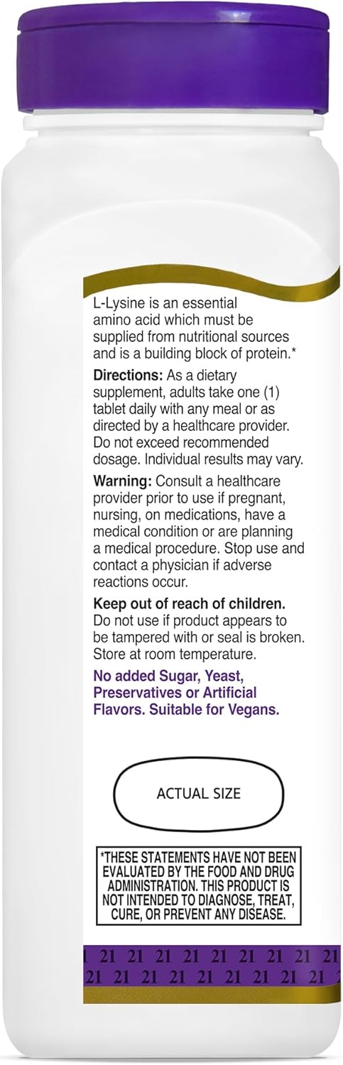 21st Century Healthcare L-Lysine 1000 mg, 90 Count Tablets