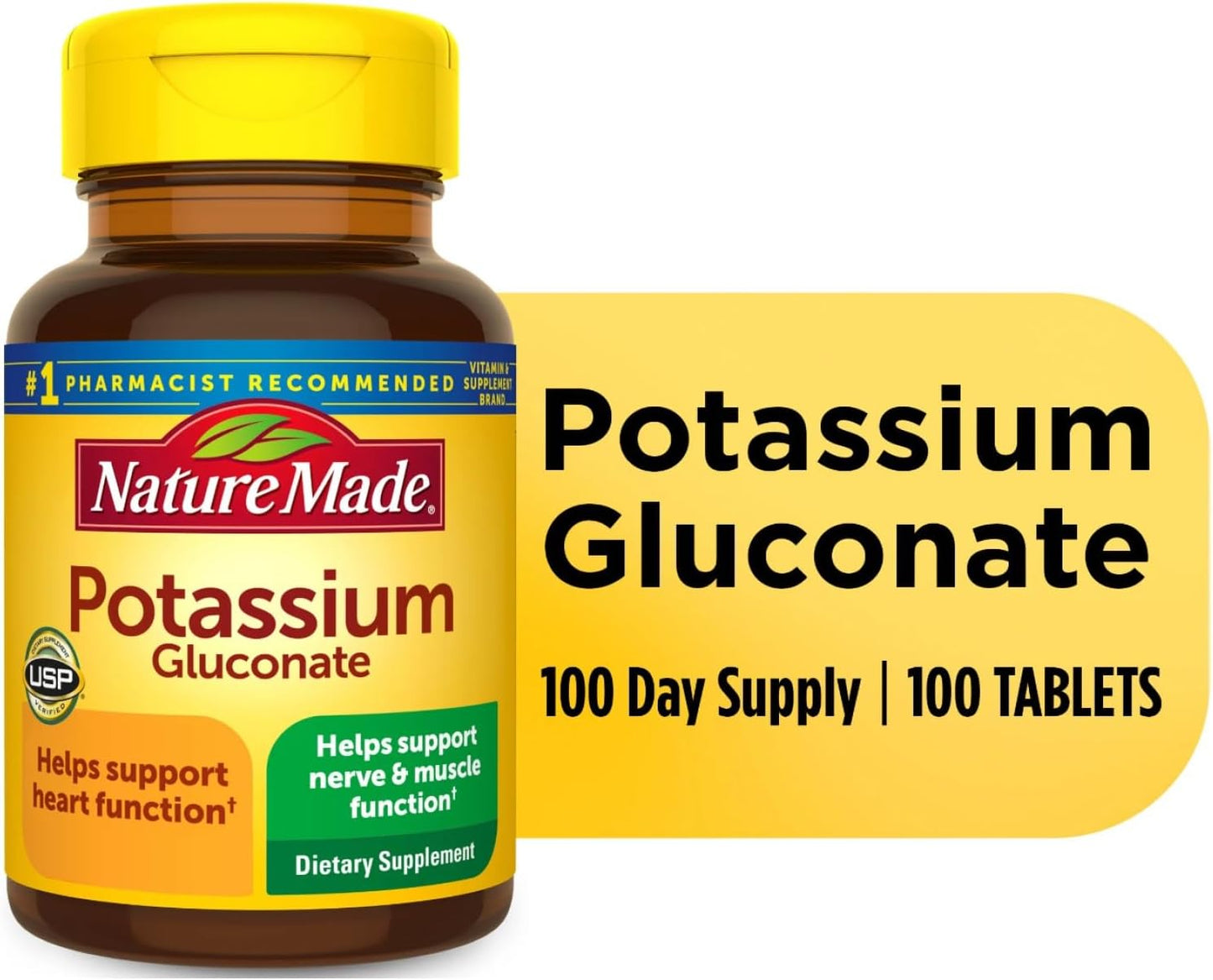 Nature Made Potassium Gluconate 550 mg, 100 Tablets