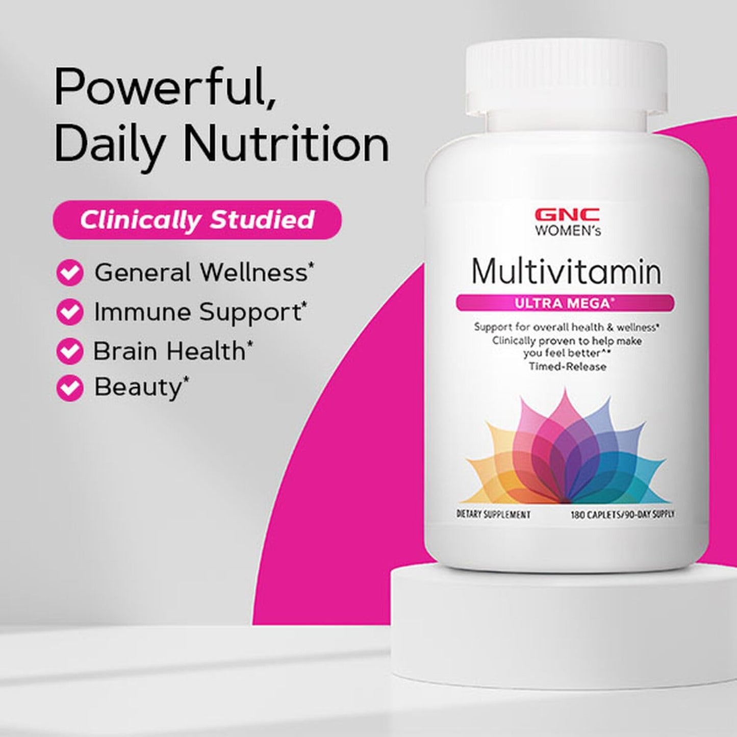 GNC Women's Ultra Mega Multivitamin | Supports Overall Health and Wellness in Women, Clinically Proven to Make You Feel Better, Timed-Release | 90 Caplets