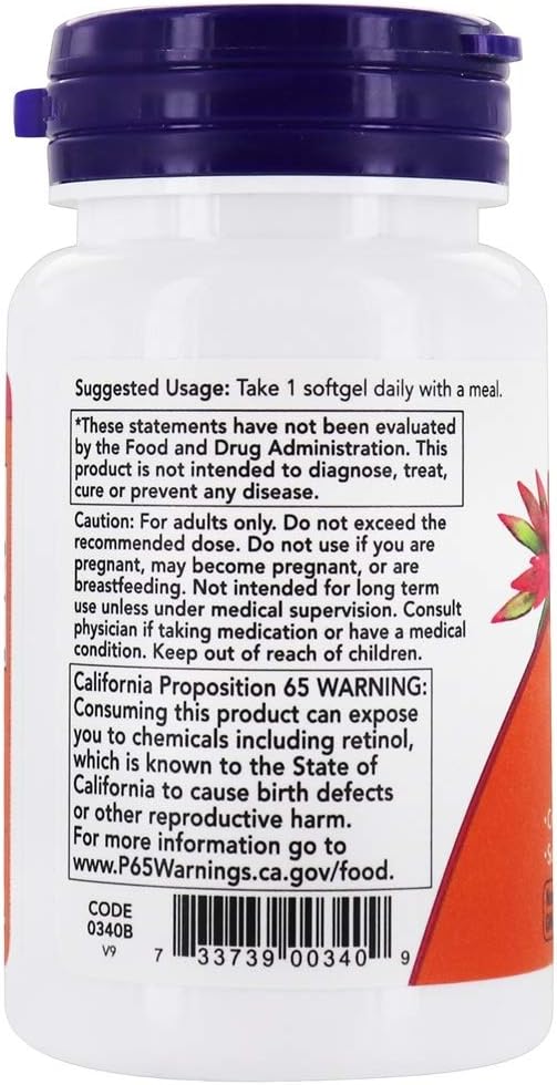NOW Foods, Vitamin A, 7,500 mcg (25,000 IU), 100 Softgels