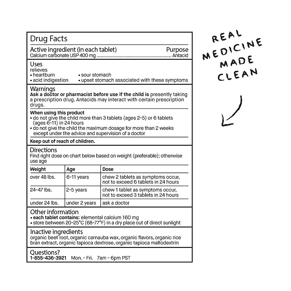 Genexa Kids' Tummy Relief - 30 Antacid Chews - Calcium Carbonate Acid Reducer - Certified Vegan, Gluten Free & Non-GMO Genexa