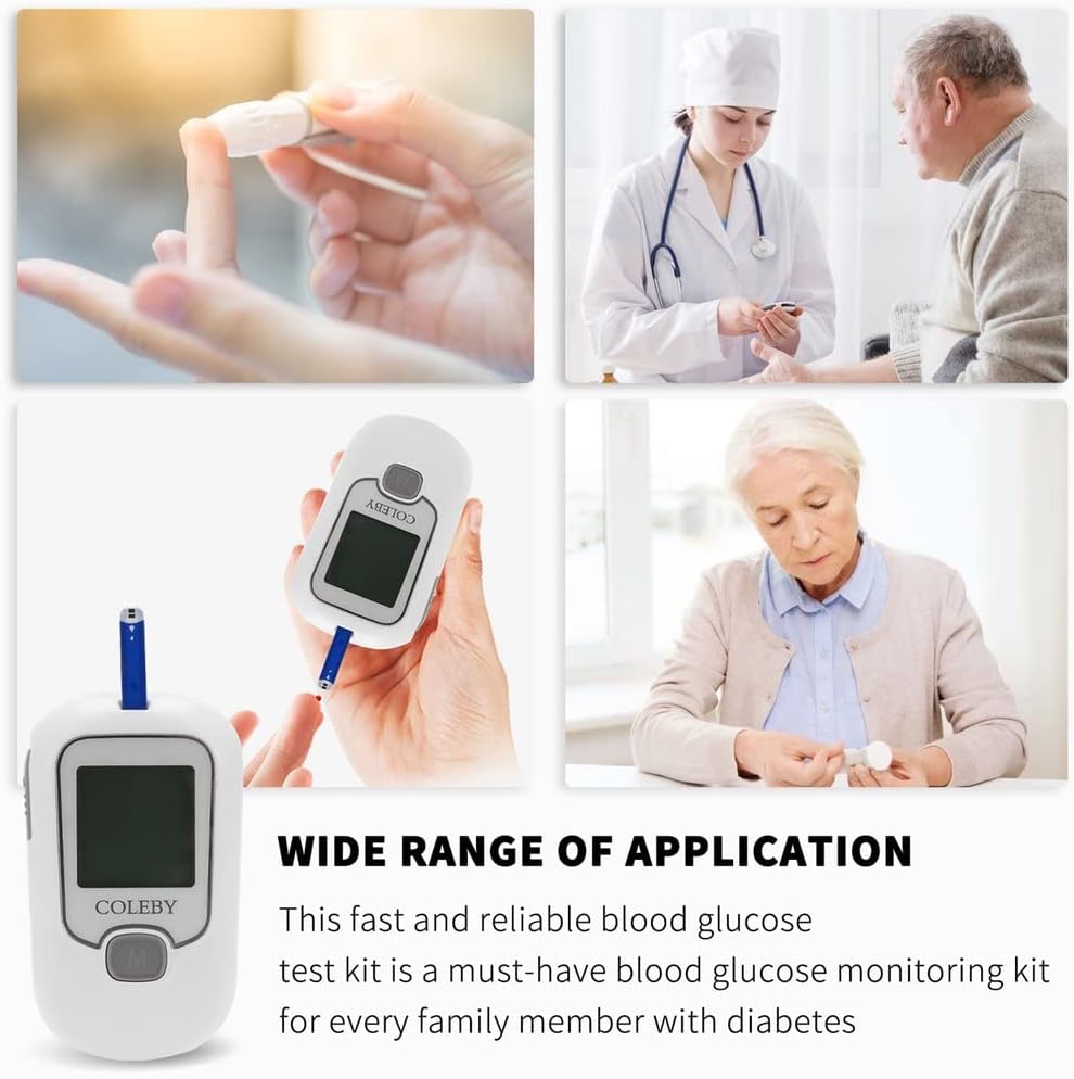COLEBY Blood Glucose Monitor Kit G-666B, Blood Sugar Test Kit with Lancing Device, 100 Test Strips and 100 Lancets, Smart Diabetes Testing Kit, Portable Diabetic Glucometer, Glucose Meter for Home Use