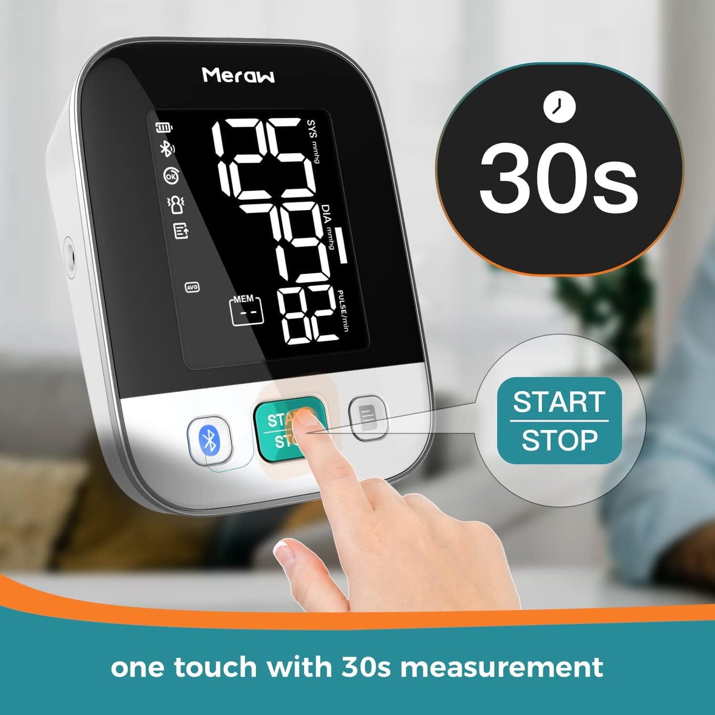 Meraw Bluetooth Blood Pressure Machine, High Accuracy Blood Pressure Cuff Arm 8.7-16.5' with Irregular Heartbeat Monitoring, Unlimited Memories in APP, 4 AAA Batteries
