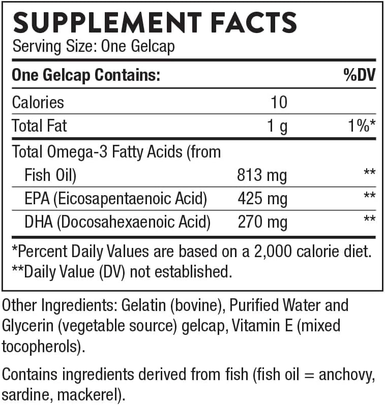 Thorne Super EPA - Omega-3 Fatty Acids EPA 425mg and DHA 270mg Supplement - Support Healthy Heart, Brain, Cardiovascular, Joints, and Skin - Gluten-Free, Dairy-Free, Soy-Free - 90 Gelcaps