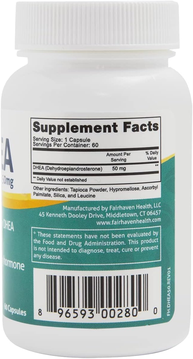 Fairhaven Health DHEA 50mg Capsules | Supports Metabolism, Bone Health, Hormone Levels and Energy Levels - 60 Count Fairhaven Health